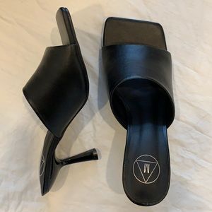 Size 6 - square toe low heel mules - black